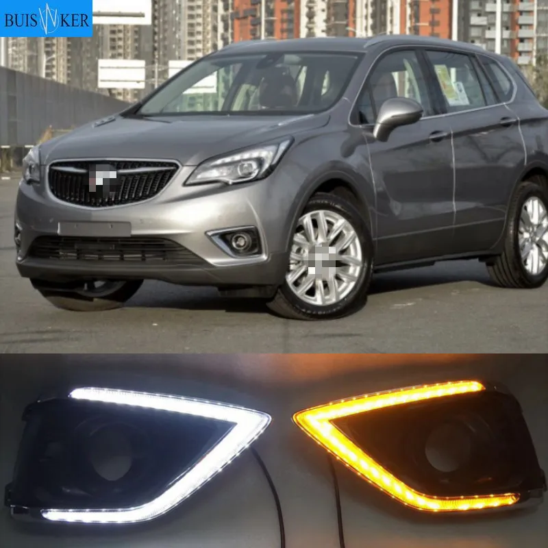 1 Pair Car Daytime Running Light Turn Signal 2-Color LED Fog Lamp for Buick Envision 2018-2019 DRL Fog Lamp Cover New arrives