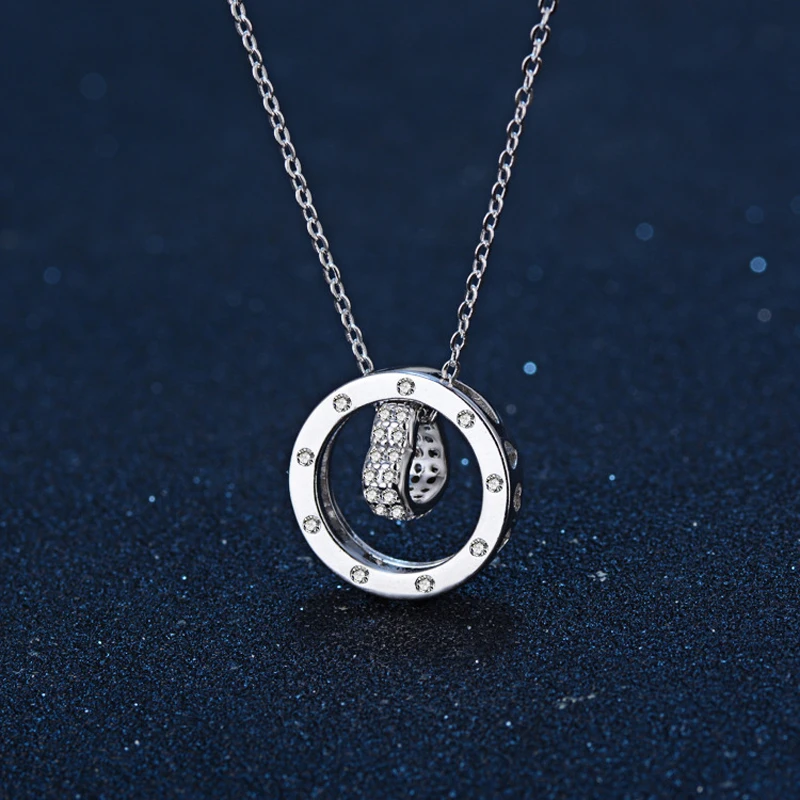Hot Sale Fashion Round Love Heart Zircon Pendant Necklace 925 Sterling Silver Rose Gold Rhinestone Necklaces Women Jewelry Gift