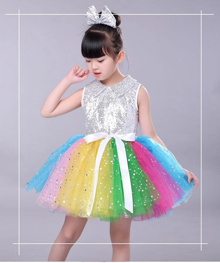 Girl Tutu Modern Dance Costume Children Sequin Jazz Dance Fashion Latin Dancing Dress Stage Show Dresses Jazz Costumes For Girl