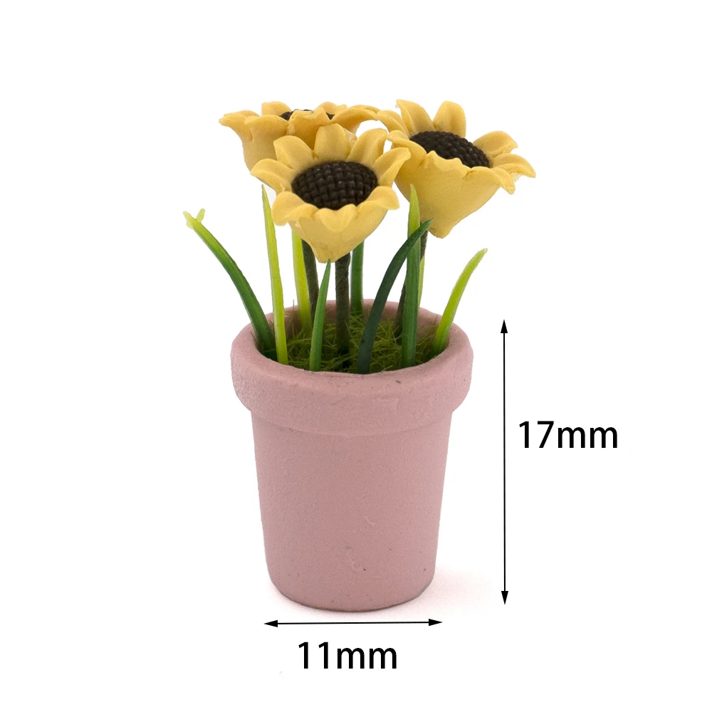 1Pcs 1/12 Dollhouse Miniature Accessories Mini Sunflower Pot Culture Simulation Flower Model For Doll House Decoration