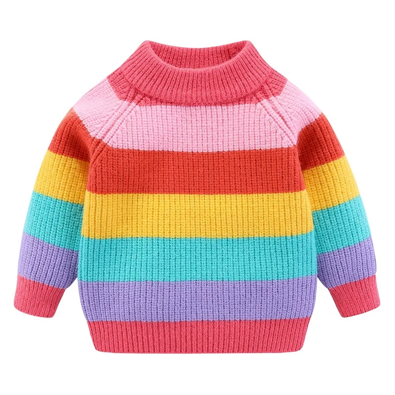 Mudkingdom Cute Toddler Boys Girls Sweaters Ribbed Knit Rainbow Striped Soft Warm Pullover Tops for Kids Clothes Autumn Winter