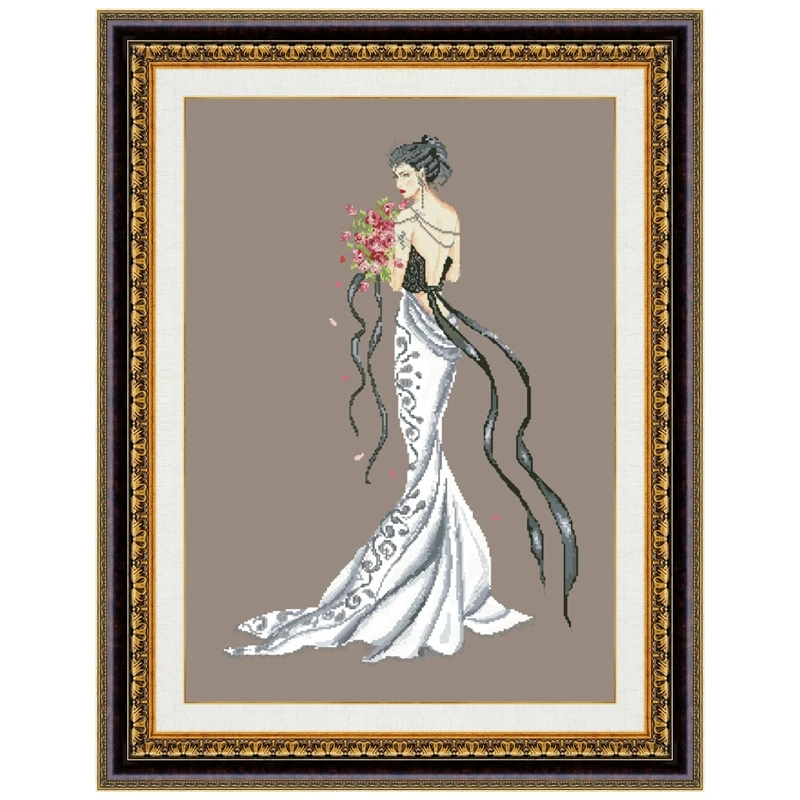 

DreampatternFairy с букетом, набор для вышивки крестом, ткань Аида, 18 карат, 14 карат, 11 карат, кофейное холст, хлопковая нить, бусины, стежка, ремесло