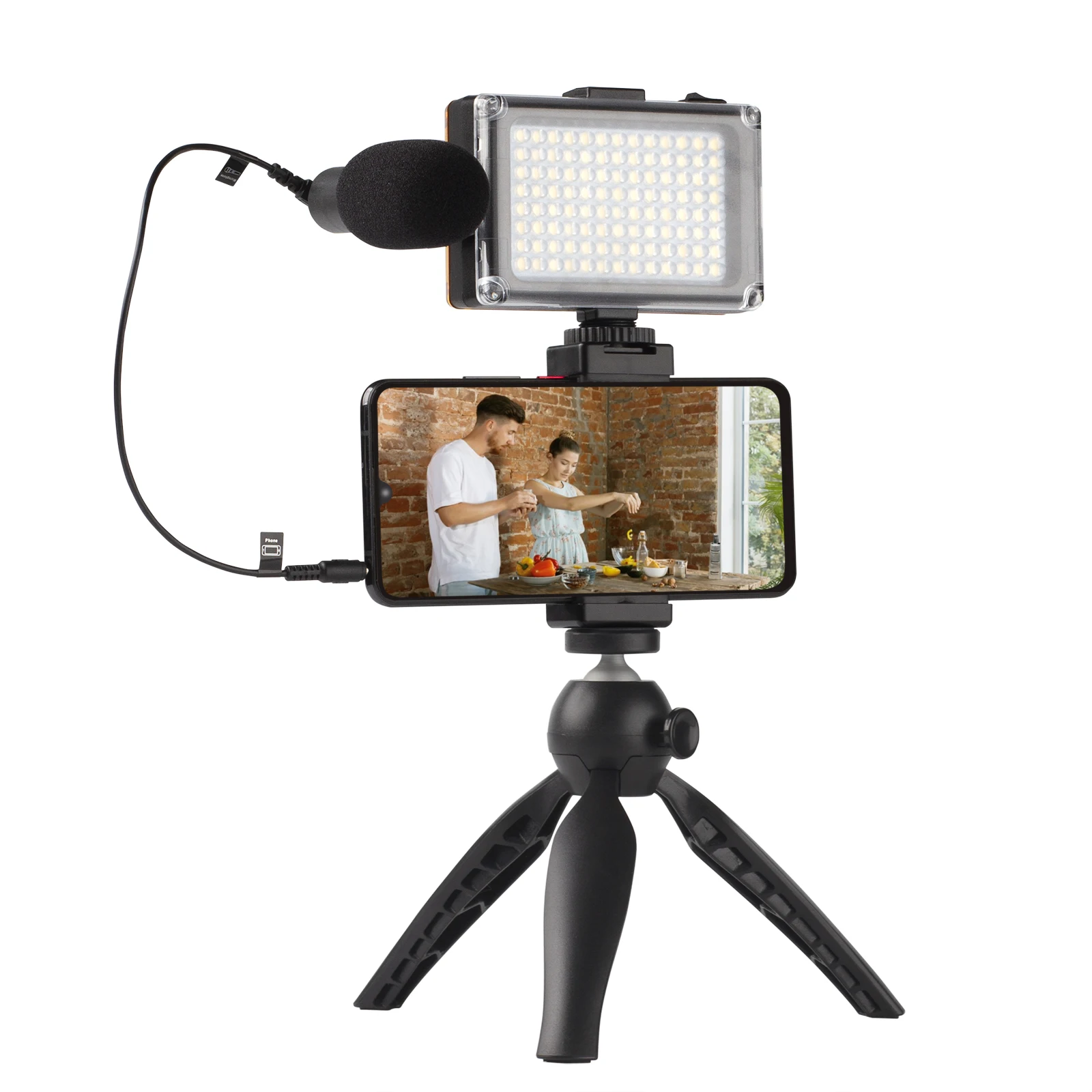 

Smartphone Video Rig Kit with Microphone Video Light Mini Tripod Stand for iPhone Samsung and Android Smartphones