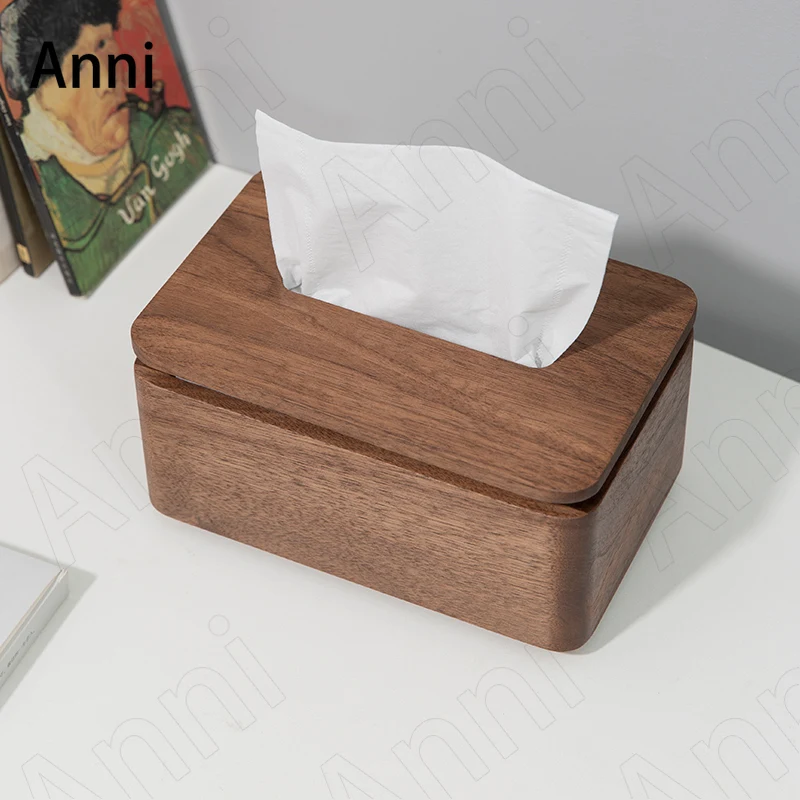 

Black Walnut Wood Tissue Boxes Japanese Simple Home Coffee Table Desktop Rectangle Solid Wooden Pumping Paper Towel Storage Box