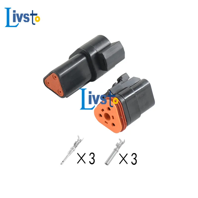 10 Sets 3 Pin Way Deutsch Auto DT Black Wire Connector Plug Enhanced Seal Waterproof Plastic Socket DT06-3S-E004 DT04-3P-E004