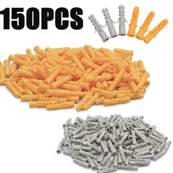 150 pz Viti di Espansione Colonna In Nylon Tappo di Ancoraggio Tubo di Espansione per Cartongesso M6 * 30mm Tappo In Gomma Tubo di Plastica Tappi Per Muro giallo e grigio