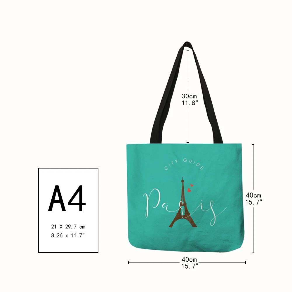 Fashion Paris English Letters Print Tote Bag Women Fashion Reusable Shopping Bags Linen Handbags Pouch