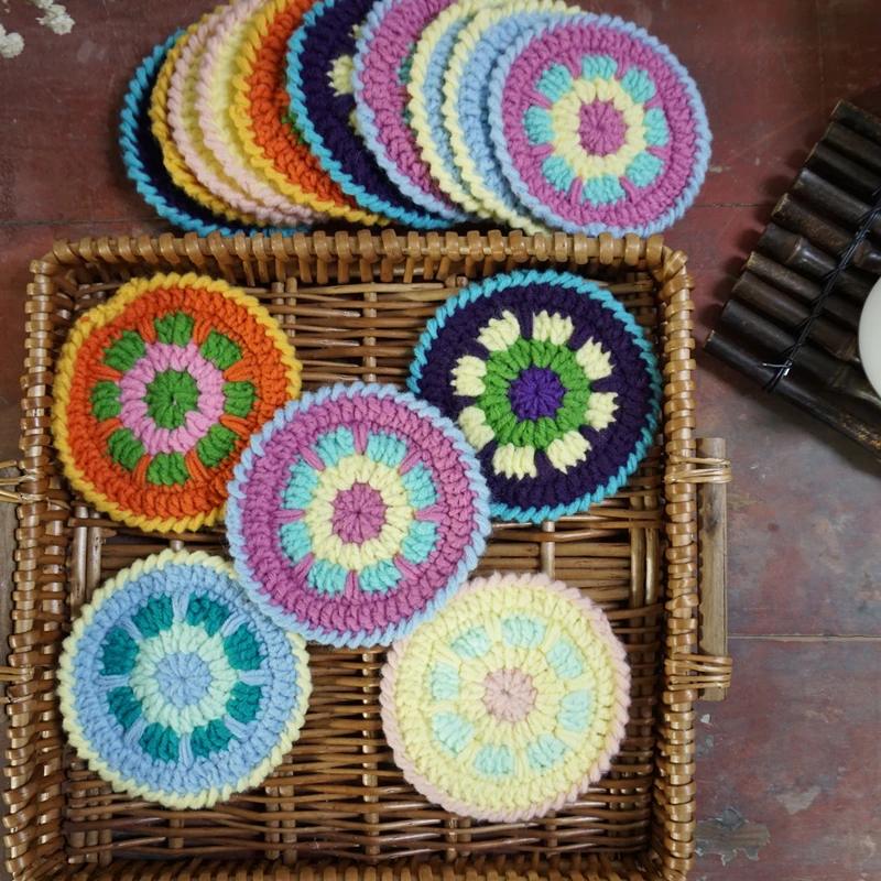 

Crochet Doilies Multicolor Coasters round Table Mats Decoration Handmade Crochet Cup Pad 11cm 20pcs/lot