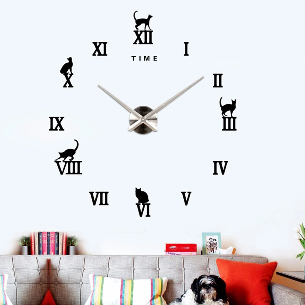 Acrylic Large Wall Clock Sticker Silent DIY Self adhesive Big 3D Wall Clocks Modern Design for Living Room Decor Roman Number