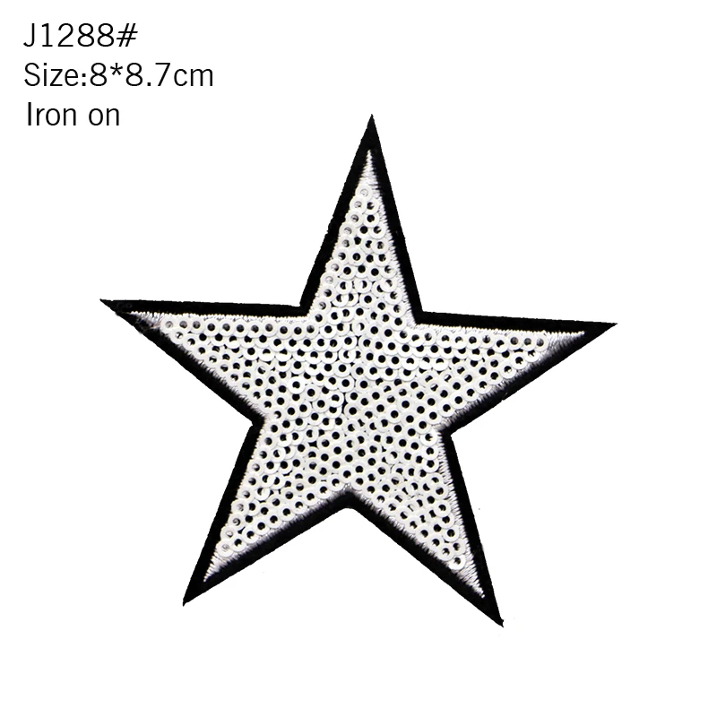 2 PCS Star Embroidered Patch Sequin Sewn Iron Badge Gold Silver Red Black Blue Powder Clothes Hat Backpack DIY Decal Decoration