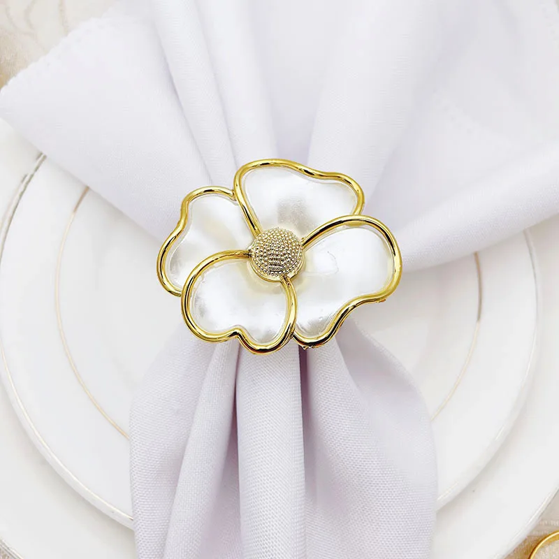 6pcs/lot White Flower Napkin Ring Fashion Simple Napkin Ring Wedding Hotel Tableware Napkin Button Desktop Decoration