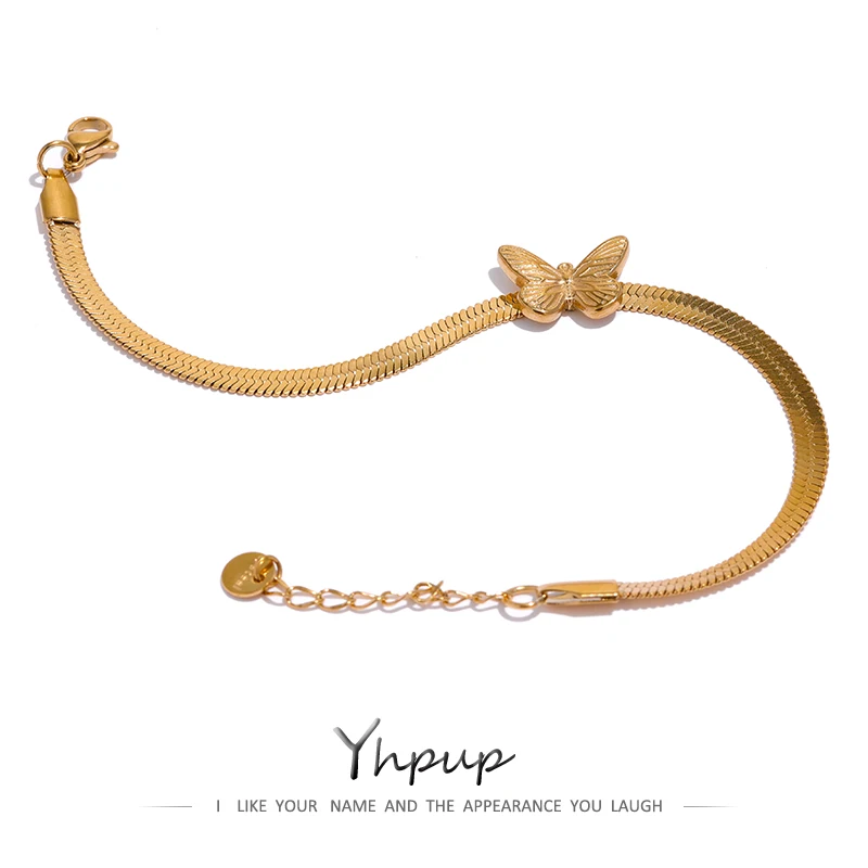 Yhpup Butterfly Insect Snake Chain Bangle Bracelet Trendy Stainless Steel Golden Bracelet Waterproof Jewelry Girls Gift New