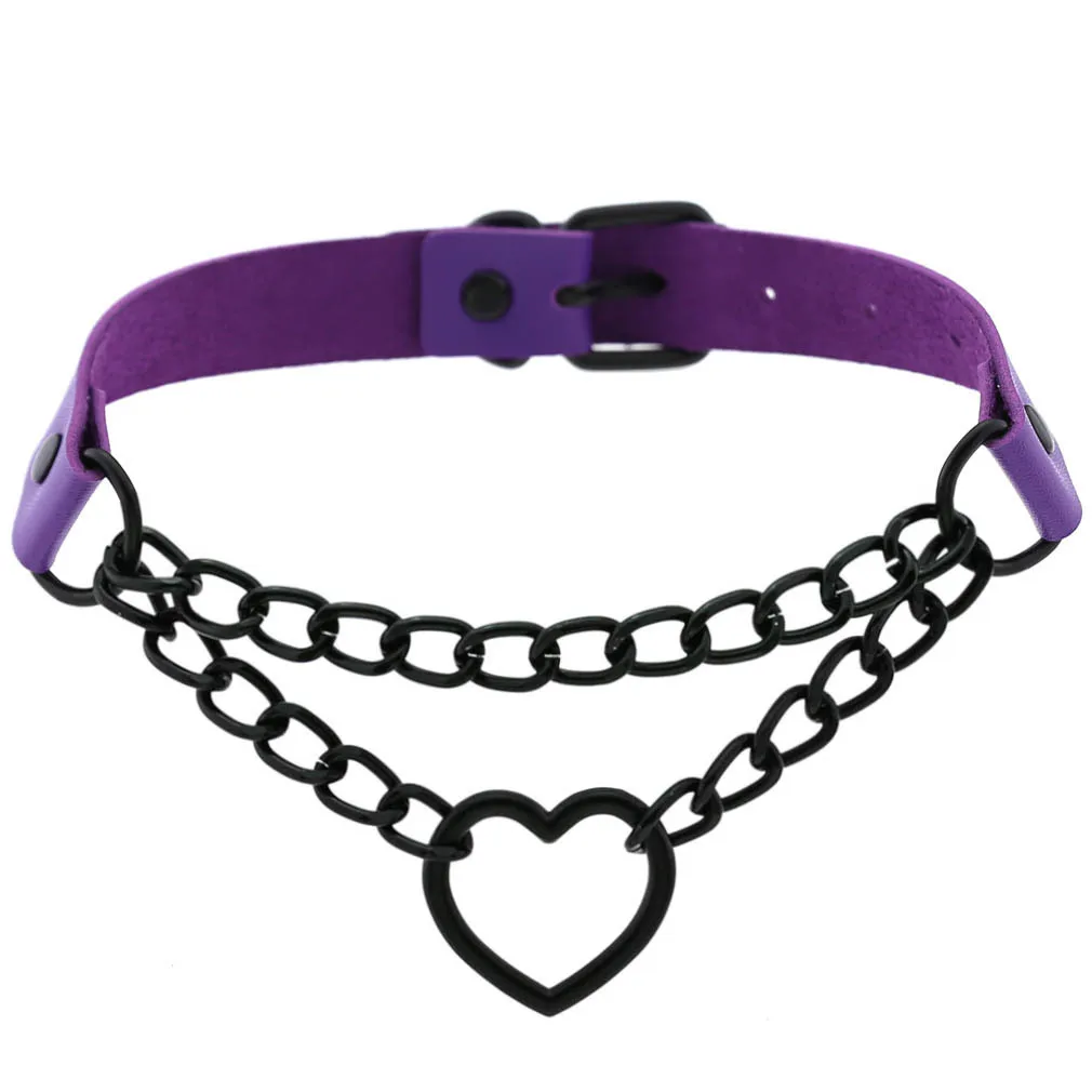 Emo Purple Goth Punk Leather Choker Necklaces Women Men Harajuku Black Rivet Metal Chian Necklace Halloween Cosplay Y2K Jewelry