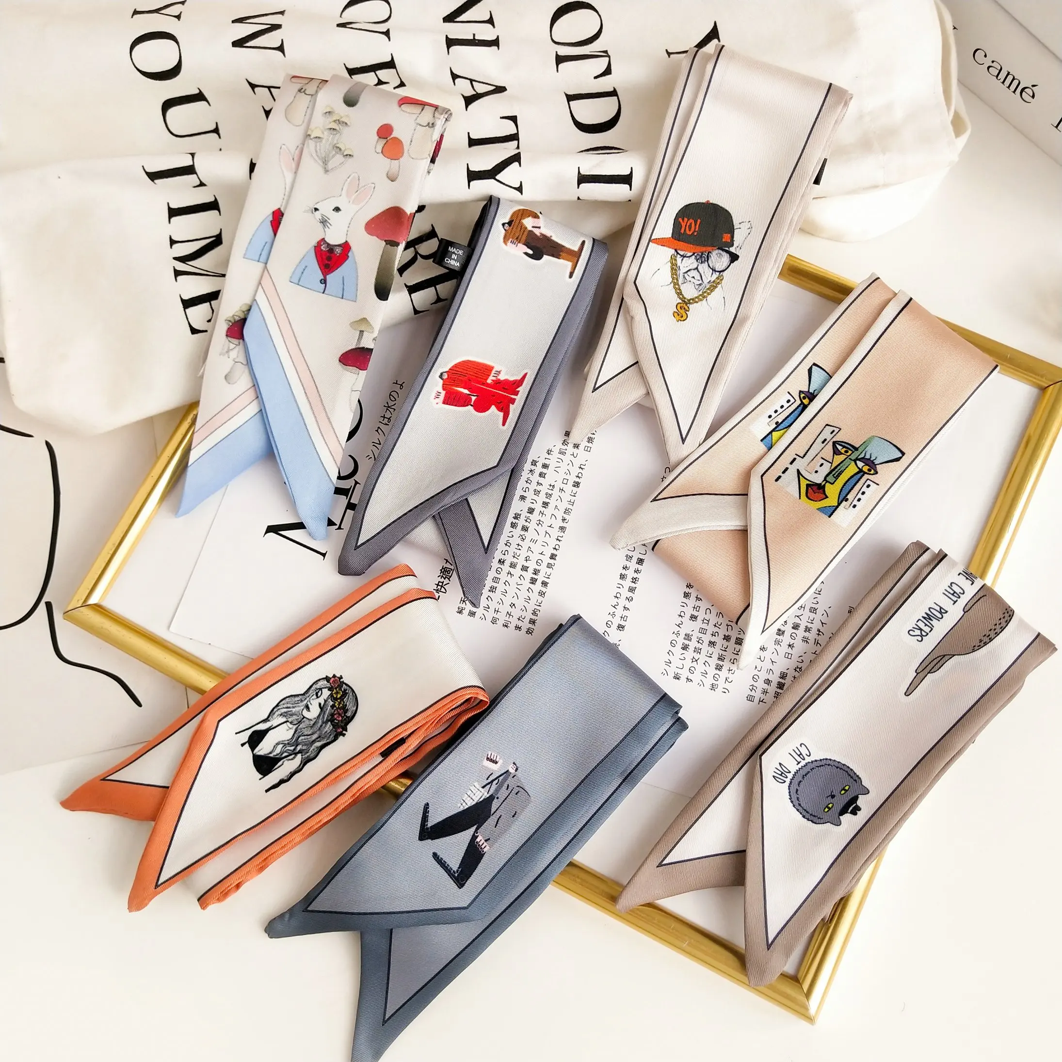 INS Korean Small Silk Scarf Female Spring Autumn Narrow Fashion Long Strip Arm Bag Ribbon Neckerchief
