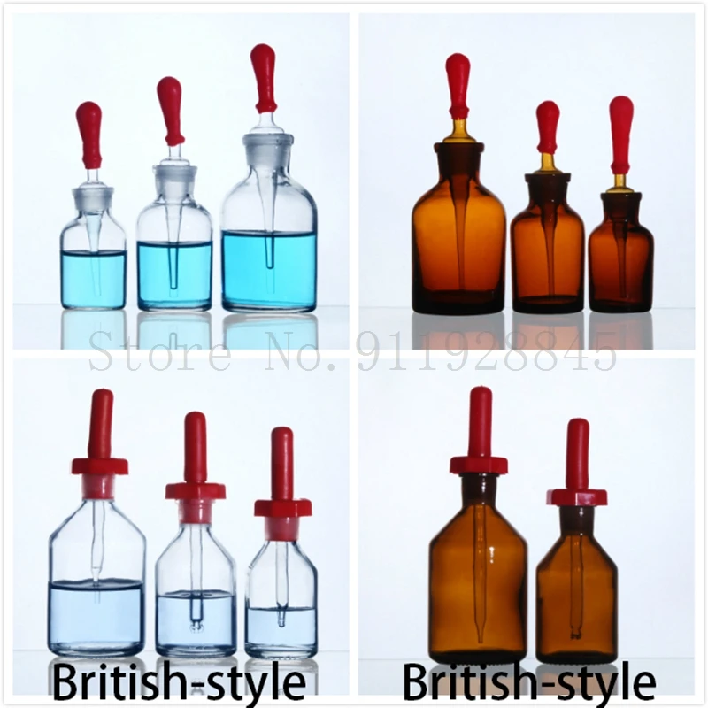 4pcs/lot Transparent /Brown British dropper bottle Dropper Bottle Gropping Glass Laboratory Drop