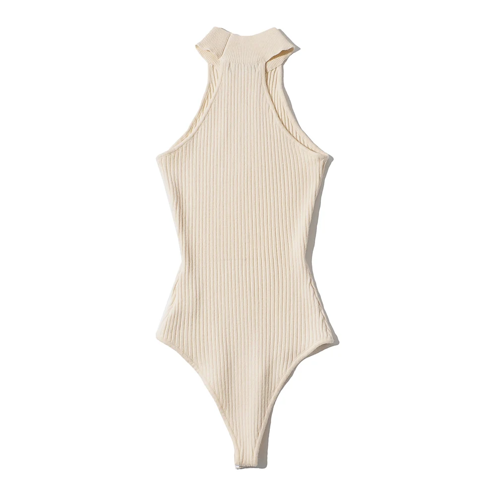 2021 New Arrival Girls Summer Four Colour Solid Skinny Sexy Beach Style Stand-up Collar Halter Sleeveless Bobysuits