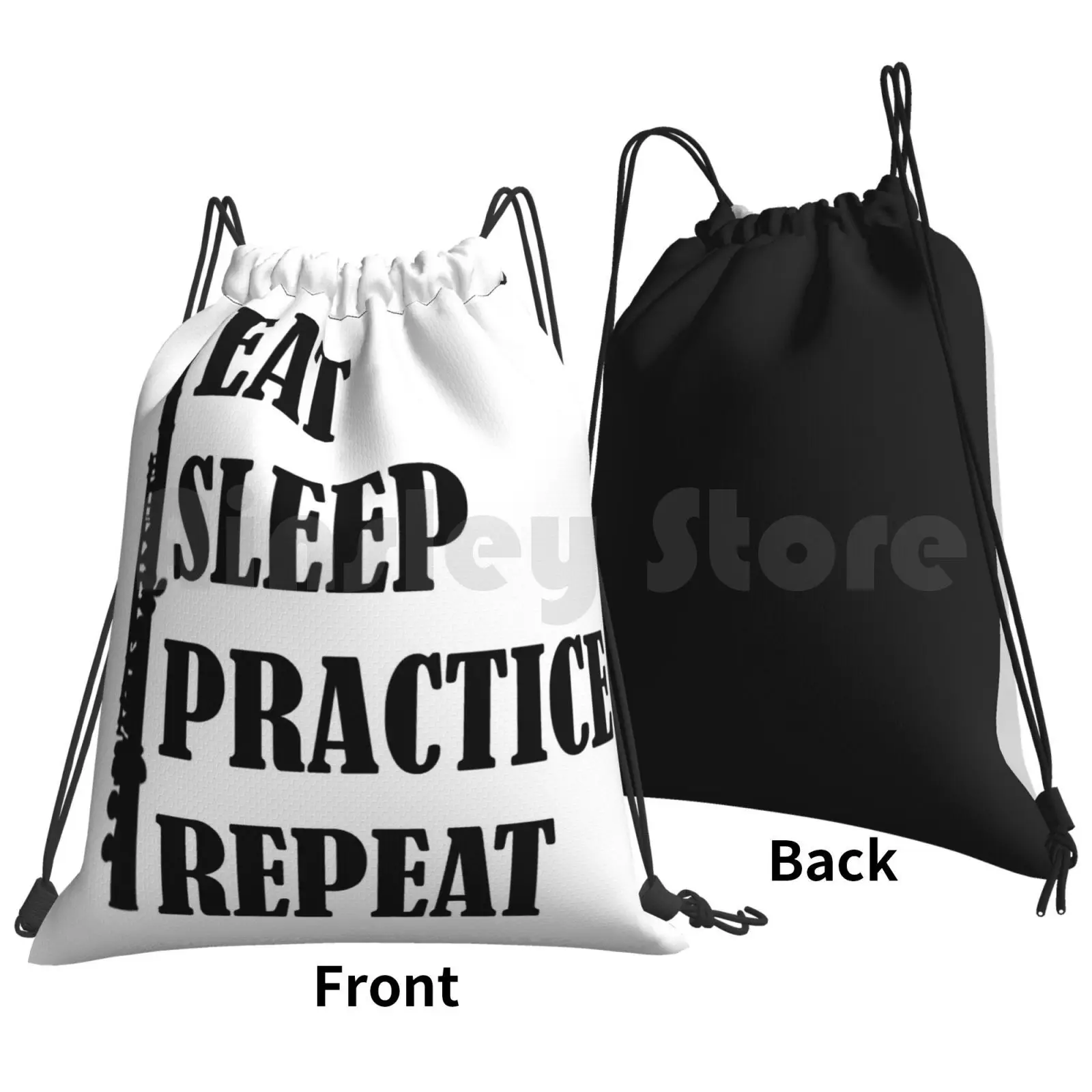 Eat Sleep Practice Repeat : Flute Backpack Drawstring Bag Riding Climbing Gym Bag Eat Sleep Practice Repeat Flute Music