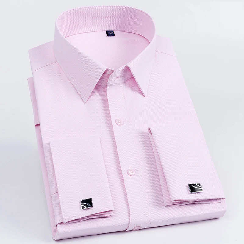 Mannen Franse Manchet Shirt Lange Mouw Slim Fit Smoking Shirts Met Manchetknopen Poly/Katoen Dubbele Knop Kraag