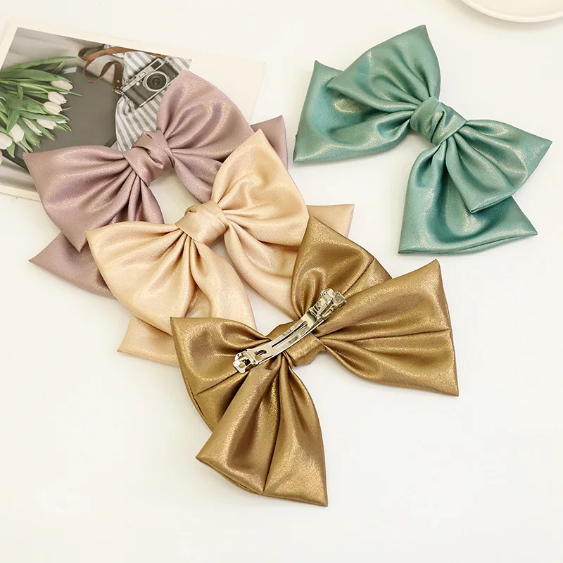 Spring New Bright Silk Cloth Barrette Bow For Woman Girls Hair Accessories Back Head Ponytail Hairpin Lady Headdress Spring Clip