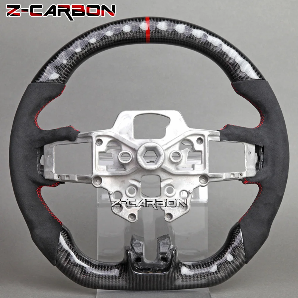 Customized Carbon Fiber Perforated Leather Steering Wheel Fit For Ford Mustang 2015-2022 GT Shelby Steering Wheel Red Stitching