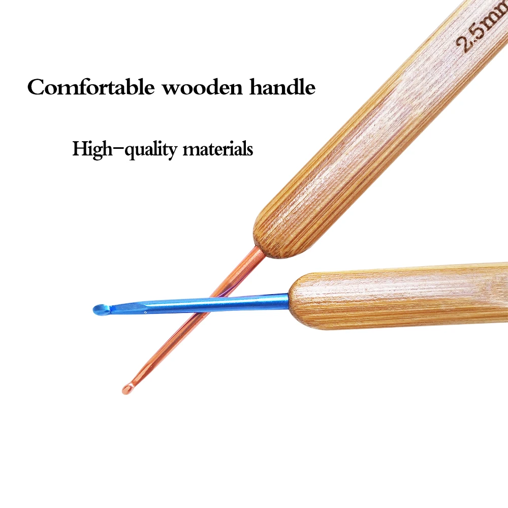 9Pcs Colorful Bamboo Handle Aluminum Crochet Hooks Knitting Needles Set 2-6mm Crochet for Weave Sewing Needles Tool