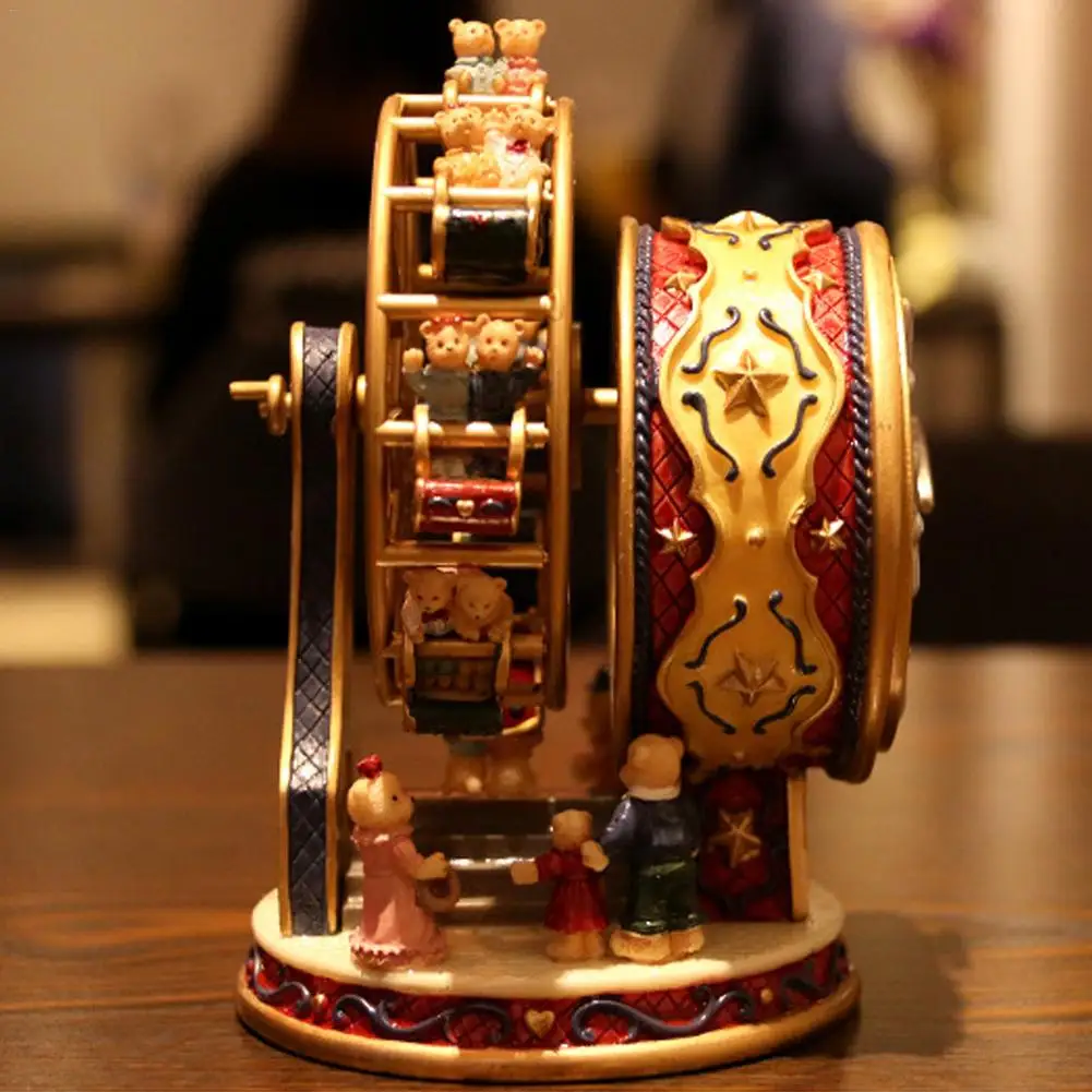 2021New Rotatable Carousel Ferr-is Wheel Resin Music Box Clockwork Home Decor Cranked Music Box Gift For Children Girlfriend