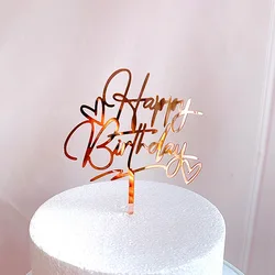 New Happy Birthday Cake Topper Rose Gold Heart Birthday Cake Topper acrilico per bambini decorazioni per torte per feste di compleanno Baby Shower