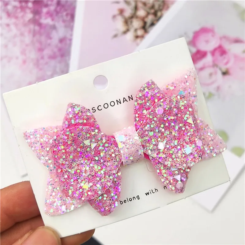 1PCS Lovely 7 Colors Glitter 3.2 Inch Bows Elastic Hair Bands Hairpins Clips Party Barrettes Hair Accessories For Baby Girls NEW