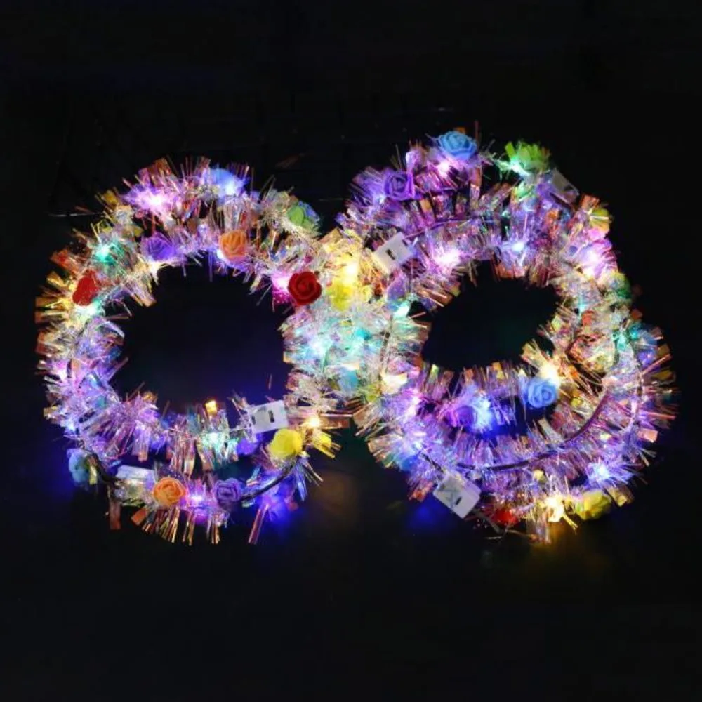 LED Hair Hoop LED Light Up Hair Wreath Hairband Garlands Christmas Glowing Party Flower Headband Cat Ears Hairbands