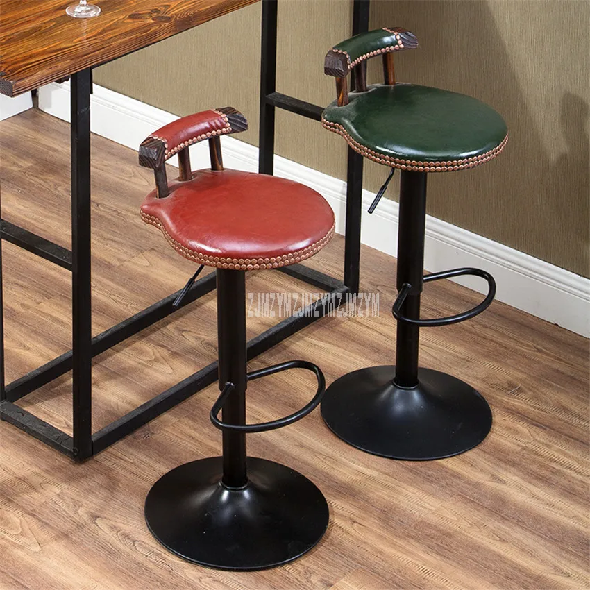 Silla giratoria de Bar de elevación Retro, taburete alto con cojín suave de cuero PU, altura ajustable de 60-80cm