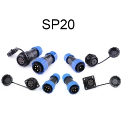 SP20 IP68 Waterproof Connector plug Back nut/Square/Docking/Flange welding type Cable Wire Connector Aviation Connectors