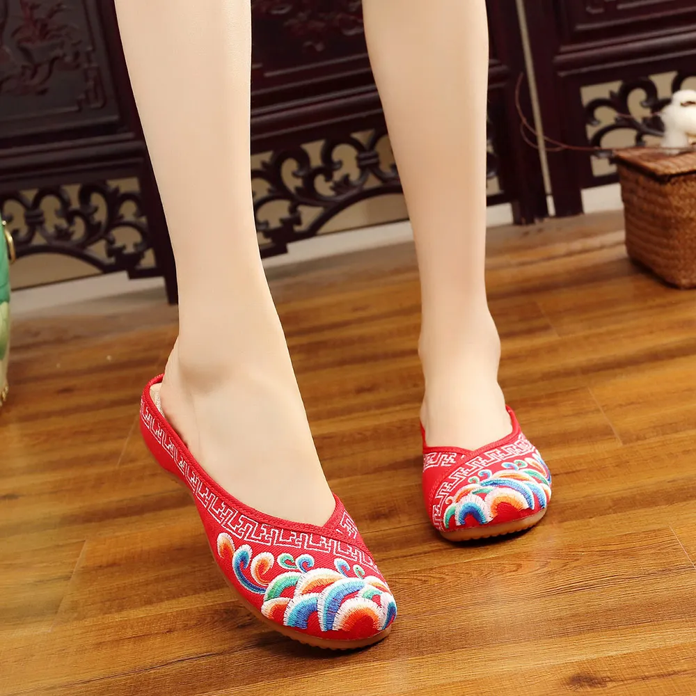 Veowalk Handmade Cotton Flower Embroidery Slippers Summer Fashion Women Chinese Style Casual Shoes Woman Breathable Flip Flops