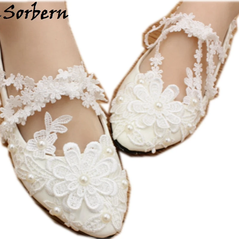 

Sorbern/свадебные туфли ручной работы на плоской подошве; белые кружевные туфли подружки невесты; женские туфли на плоской подошве; размеры 40; свадебные туфли на каблуке; 2018
