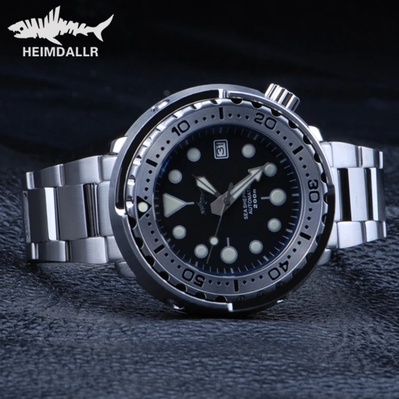 HEIMDALLR Tuna Men Diver Watces Japan NH36 Automatic Mechanical Watch 200M Water Resistance Sapphire Crystal Luminous Wristwatch