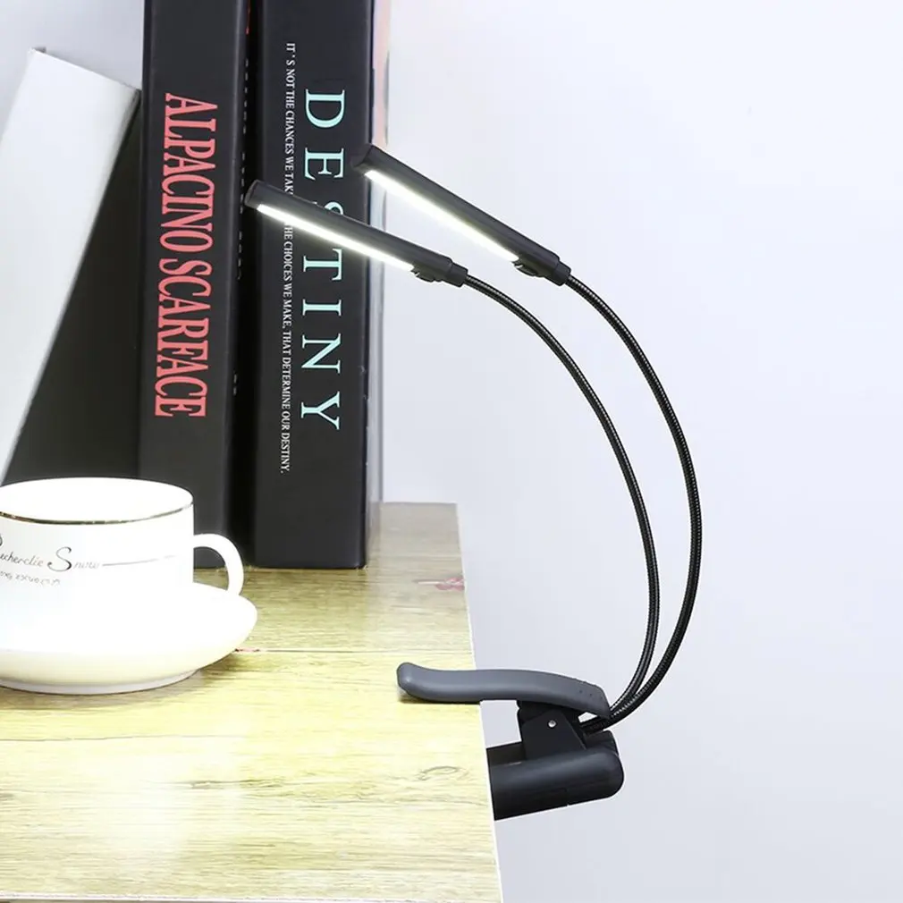Lampu baca LED USB fleksibel, lampu meja klem dapat diredupkan klip dalam ruangan kamar tidur pelindung mata, lampu meja