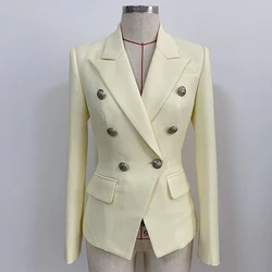 Giacca di design classica 2024 più recente di alta qualità bottoni leone argento da donna doppio petto Slim Fit Blazer strutturato usura esterna