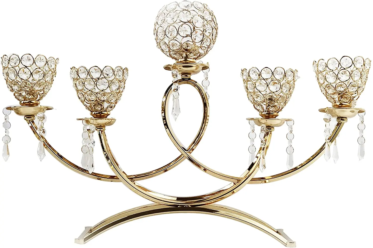 10pcs)5-Arm Bowls Tealight Candelabra Candle Holder-Gold qq487