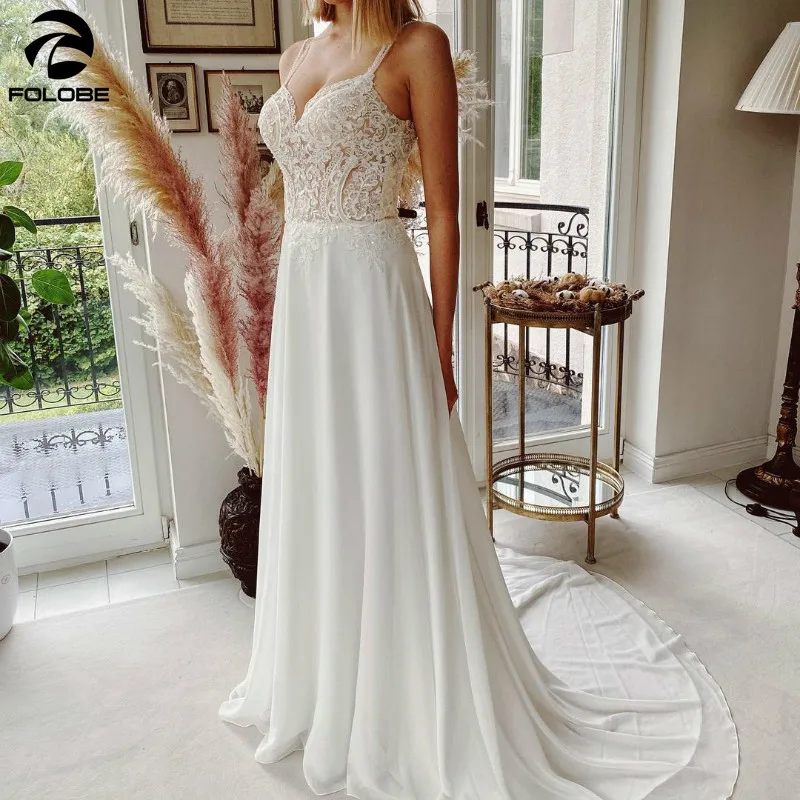 2021 Illusion Design Backless suknie ślubne Spaghetti Strpas Sweetheart aplikacje szyfonowa suknia ślubna vestidos de novia