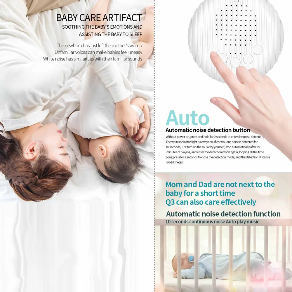 White Noise Sound Machine Portable Baby Sleep Machine 10 Soothing Sounds Volume Adjustable Built-in Rechargeable Battery USB