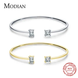 MODIAN 925 Sterling Silber Luxus Asymmetrie Funkelnden AAAAA Zirkonia Öffnen Größe Armreif Armband Für Frauen Hochzeit Edlen Schmuck