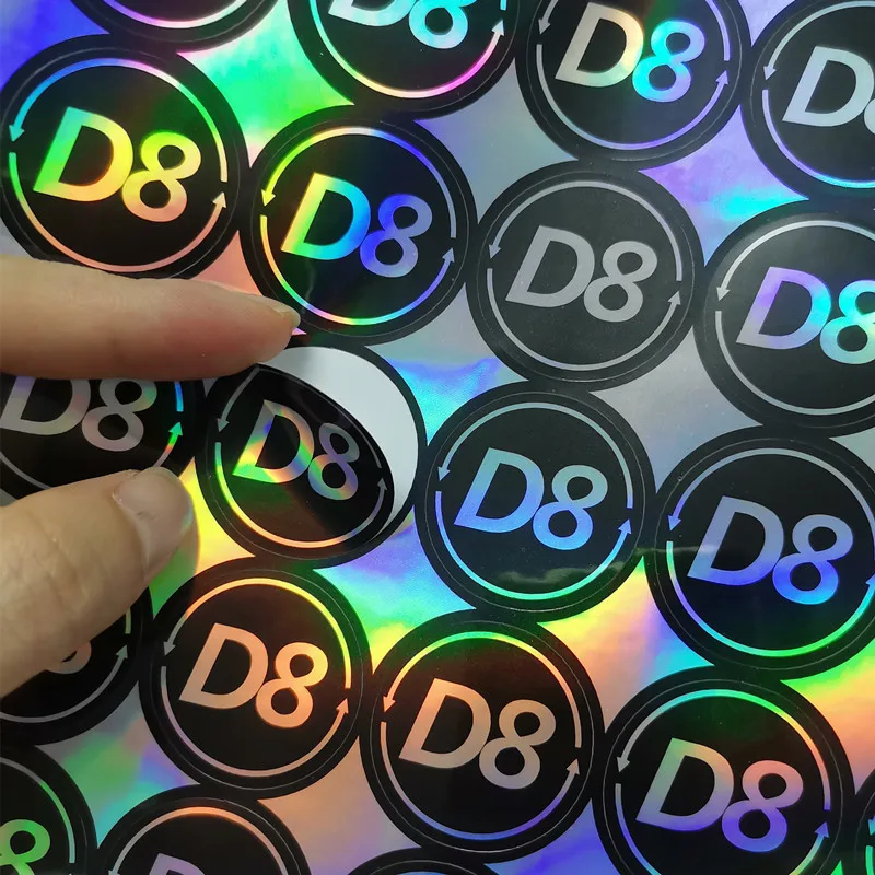 Custom Round Rainbow Holographic Sticker Personalized Color Change Logo Circle Stickers in Silver Gold Design Your Store Name