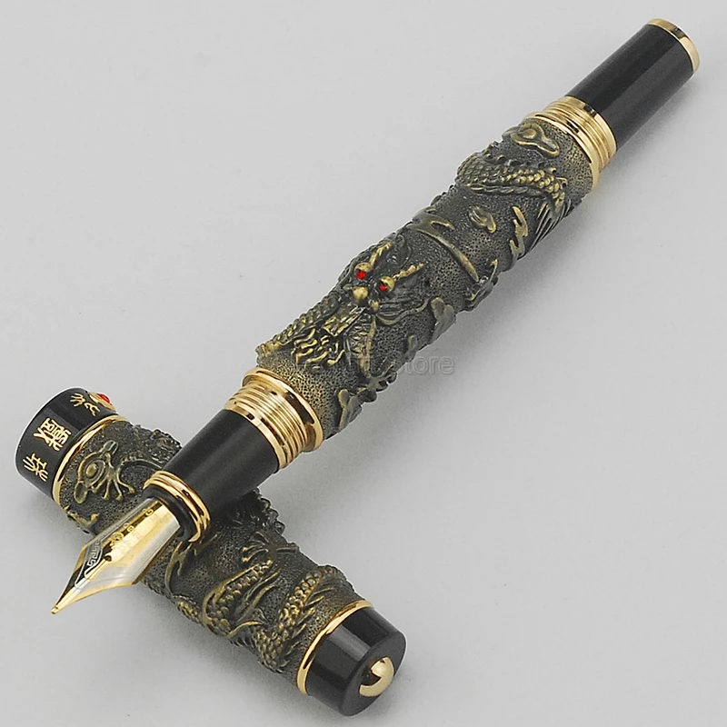 

Ручка перьевая Jinhao, практичная бронзовая ручка с двумя искусственными жемчужинами, Металлическая резьба, тиснение