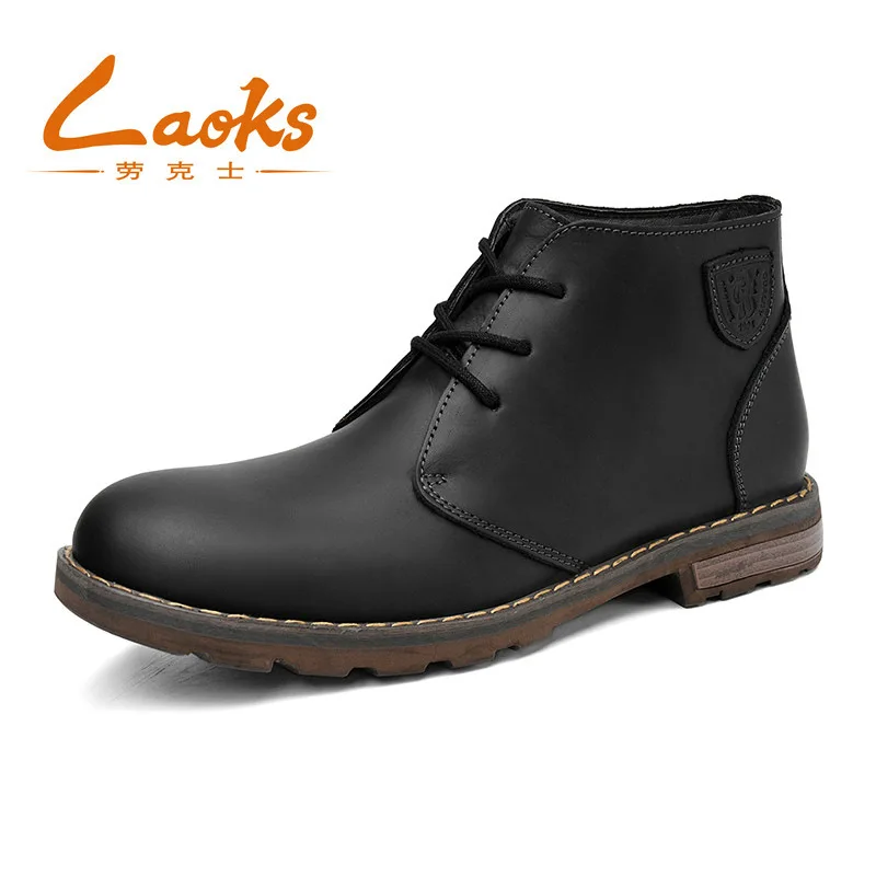 Men\'s Genuine Leather Motorcycle Boots Punk Ankle Boots Men Loafers Male Shoes Thick Heel Bullock Chelsea Boots Winter Fashion