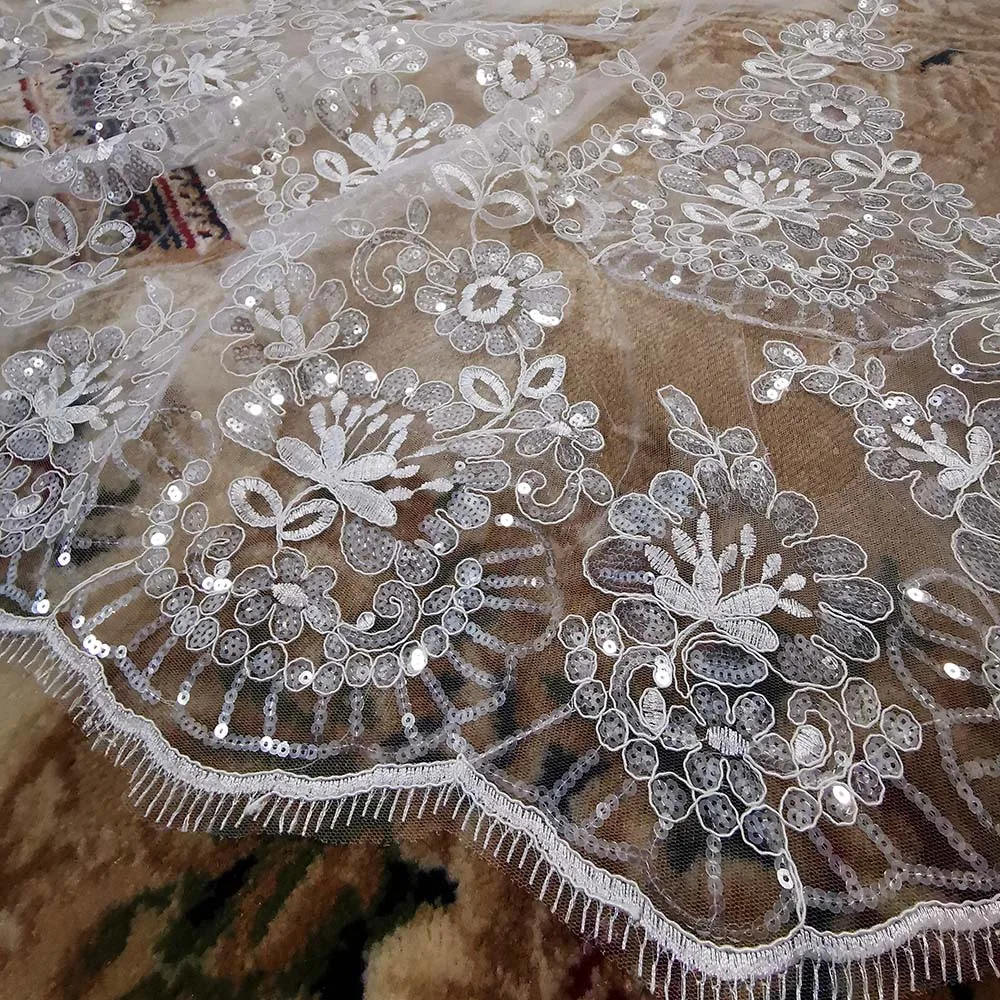 Voile de mariage en dentelle à paillettes, de luxe, avec peigne, voile de mariée, ivoire blanc, 3 mètres, couvre-chef de mariage