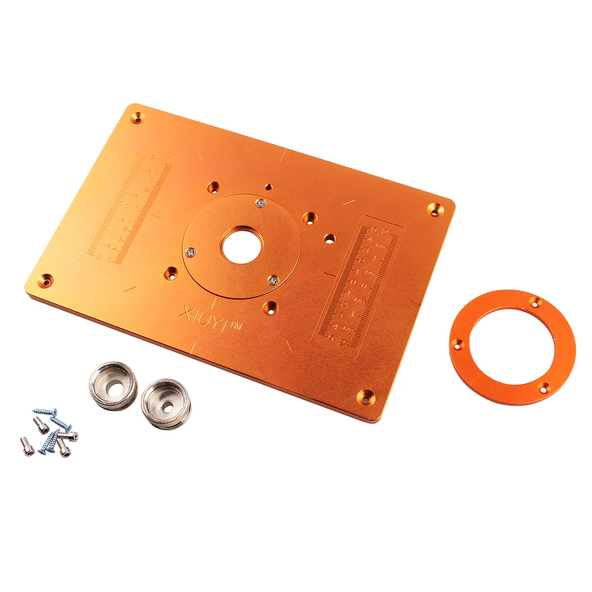Fresadora eléctrica de madera, placa abatible de aluminio con 4 bujes para banco de trabajo, 85x85mm
