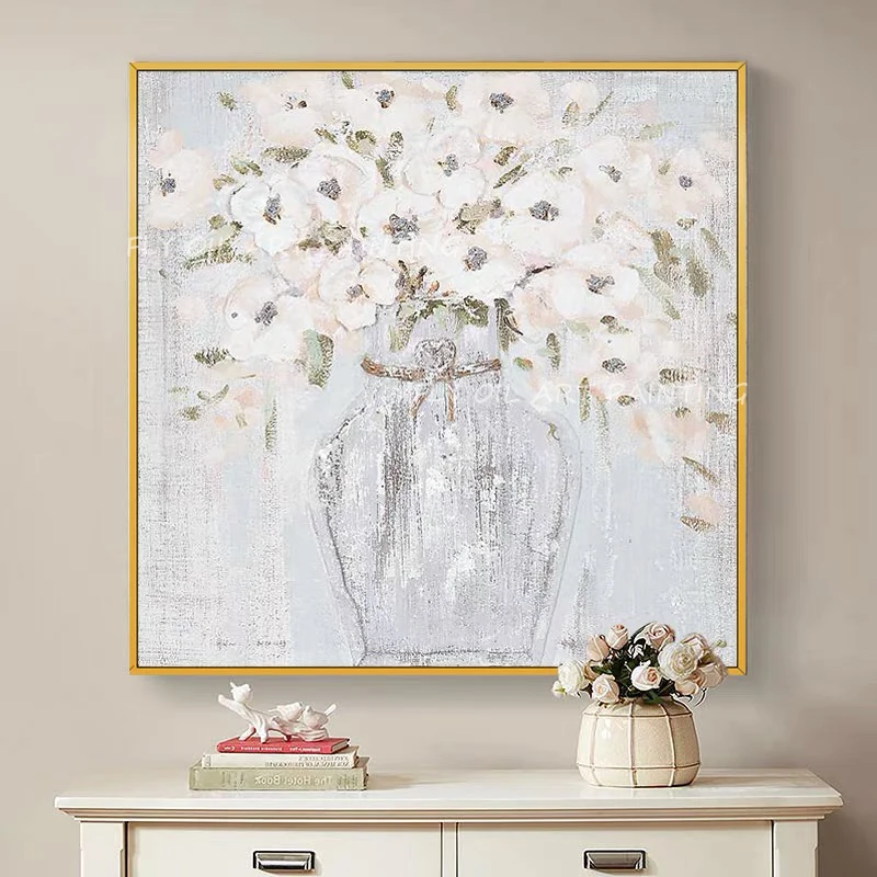 

100% hand painted white flower simple pure Oil Painting On Canvas Wall Art Pictures For Living Room and office Decoration Gift