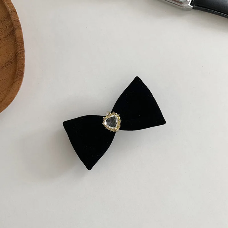 Schwarz Bowknot Haar Clips Herz-förmigen Strass Zirkon Brötchen Haarnadel Frauen Mädchen Barrettes Party Kopfschmuck Haar Zubehör