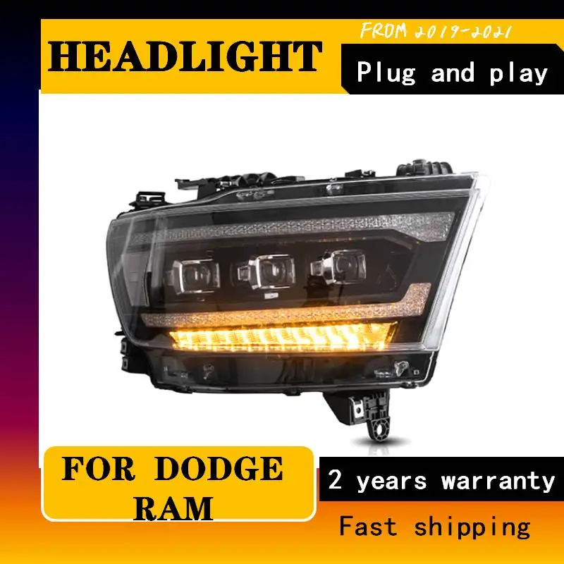 รถจัดแต่งทรงผมโคมไฟสำหรับ Dodge Ram ไฟหน้า2019-2021 Ram 1500 LED ไฟหน้า LED เลนส์แบบไดนามิกไฟเลี้ยวอุปกรณ์เสริมอัตโนมัติ