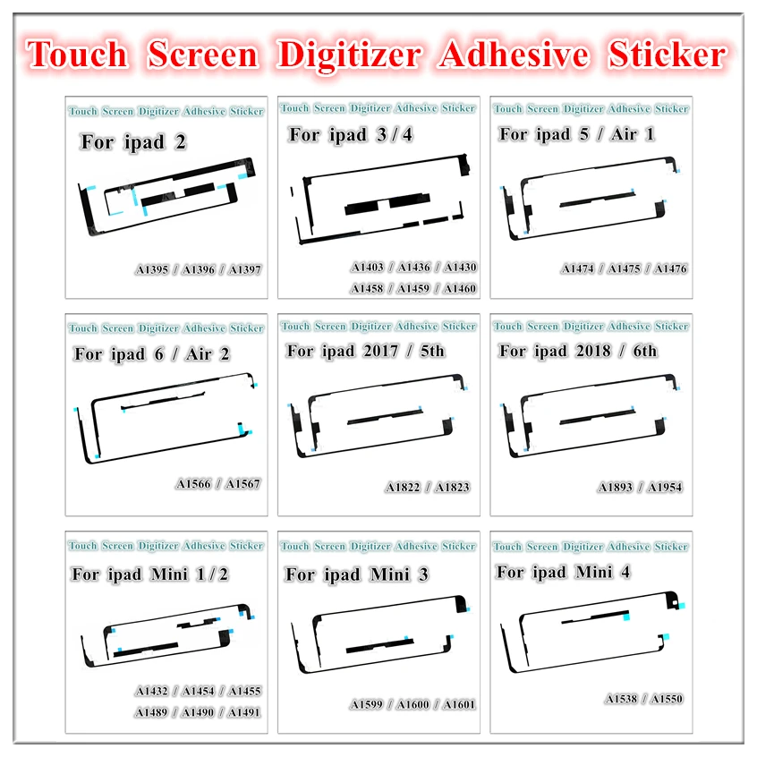 1 szt. Wodoodporny digitizer z ekranem dotykowym, taśma samoprzylepna 3M, zamiennik do iPad 5 6 Air 1 2 Mini 1 2 3 4 5 2017 2018 9.7 cala