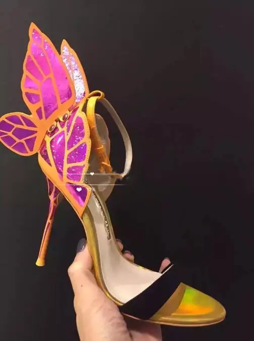 

Лето 202, женская обувь для вечеринок, сандалии с бабочками, свадебные туфли, женская обувь на высоком каблуке-шпильке с открытым носком, босоножки на высоком каблуке с крыльями